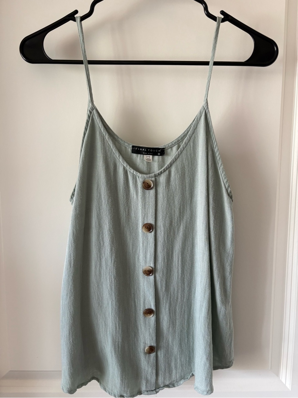 Final Touch Sage Green Button-Front Spaghetti Strap Camisole